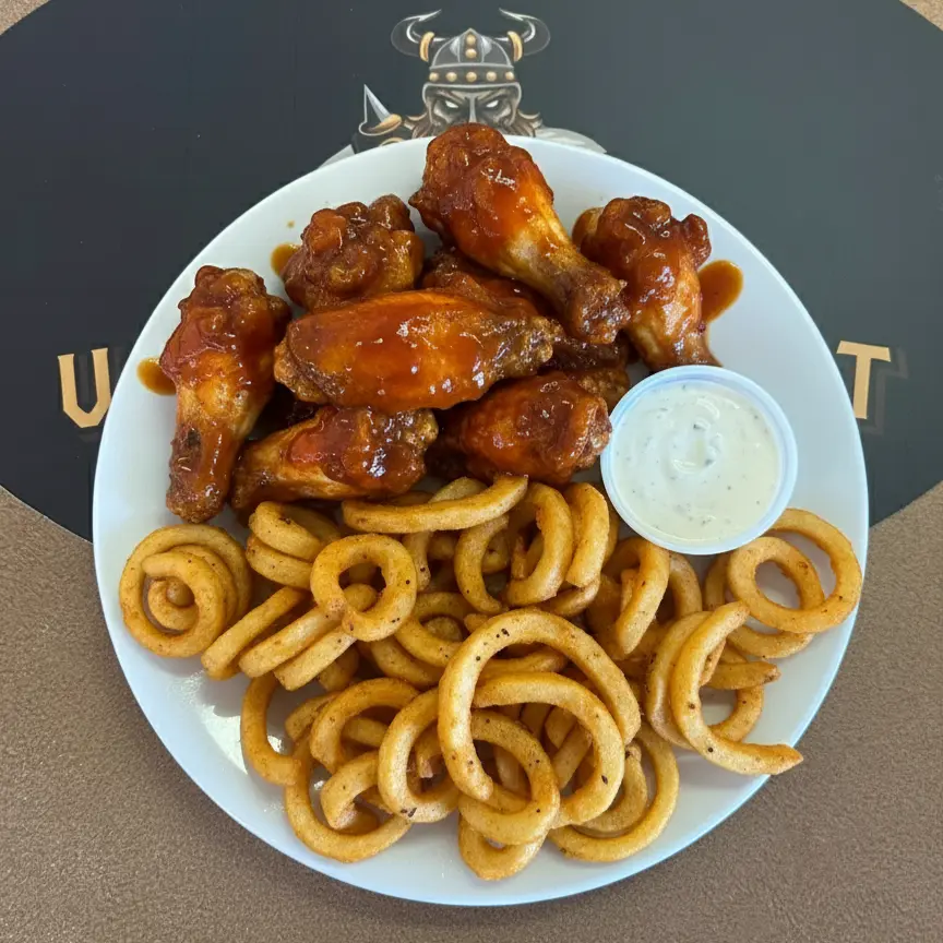Crispy wings and fries at Viking Crust in Naicam, Saskatchewan
